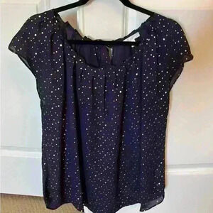 Lauren Conrad navy top with gold dots made of rayon